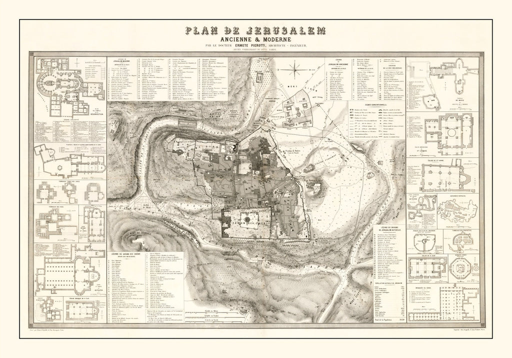 Vintage Map of Jerusalem, Israel 1860