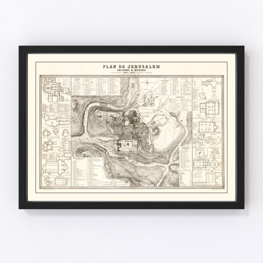Vintage Map of Jerusalem, Israel 1860