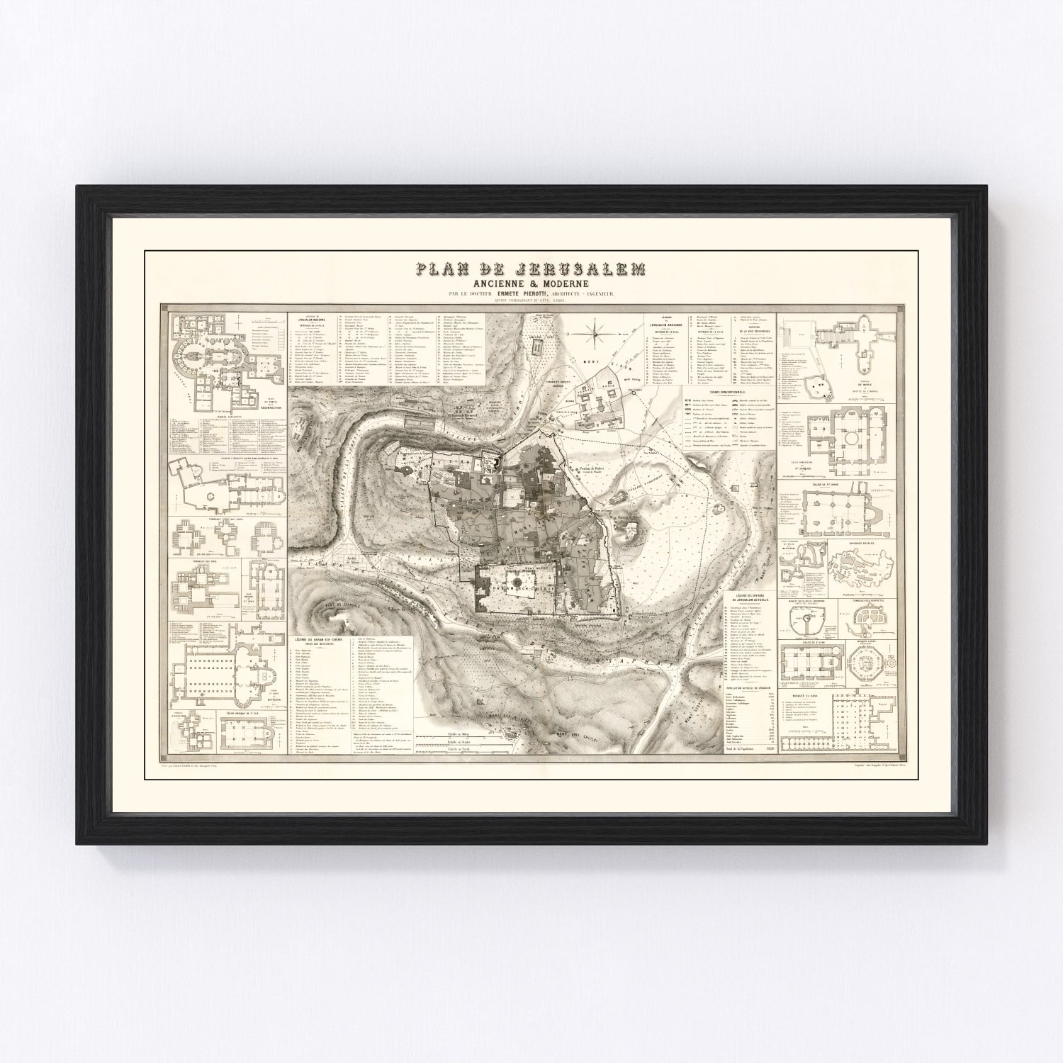 Vintage Map of Jerusalem, Israel 1860