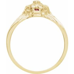 14K Yellow Gold .06 CTW Natural Diamond & Natural Ruby Lion Head Ring
