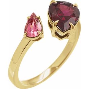 14K Yellow Gold Natural Rhodolite Garnet & Natural Pink Tourmaline Ring