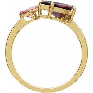 14K Yellow Gold Natural Rhodolite Garnet & Natural Pink Tourmaline Ring