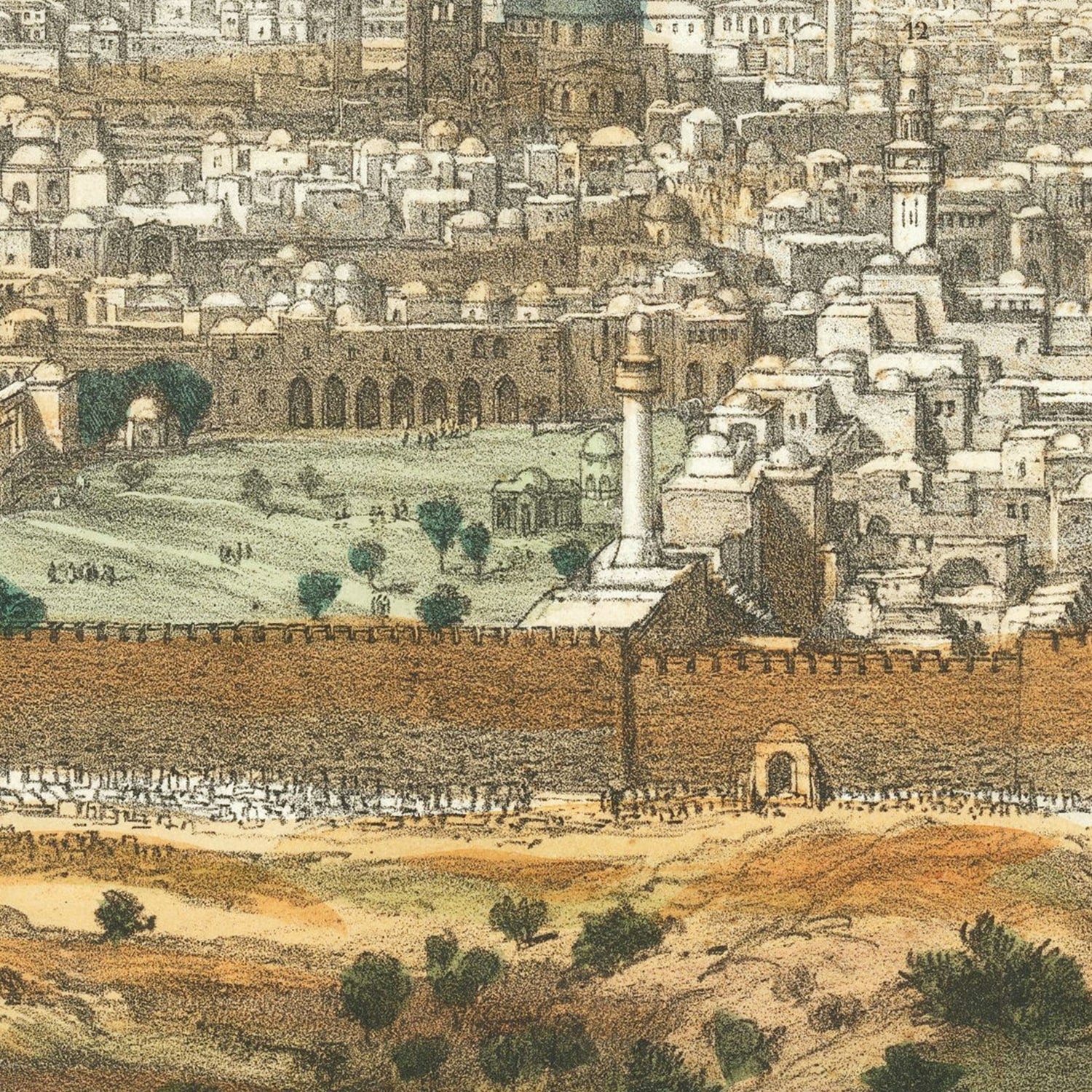 Vintage Map of Jerusalem, Israel 1875