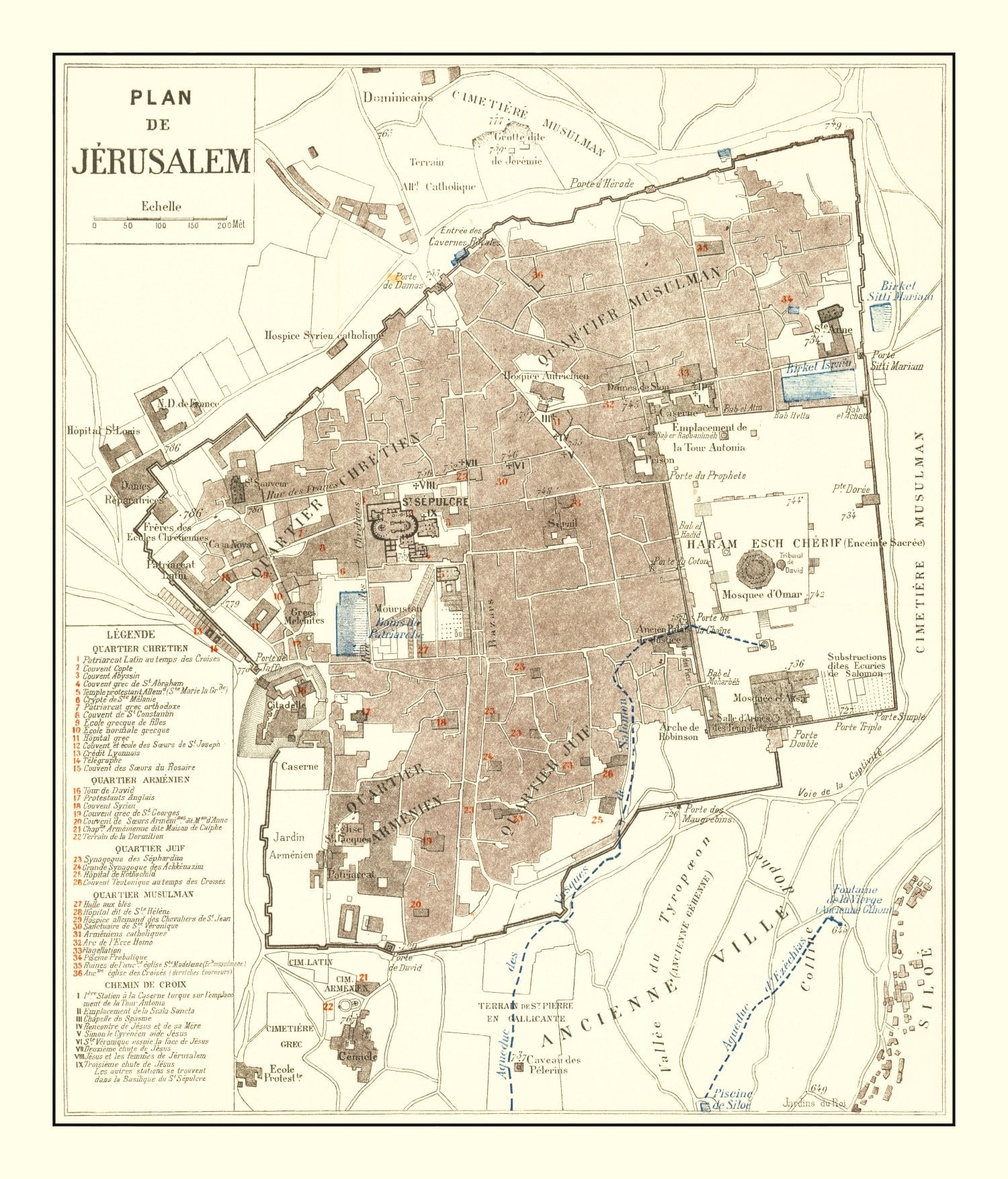Vintage Map of Jerusalem, Israel 1900