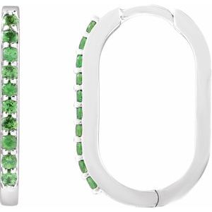 14K White Gold Natural Tsavorite Garnet 20 mm Hoop Earrings