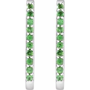 14K White Gold Natural Tsavorite Garnet 20 mm Hoop Earrings – image 2