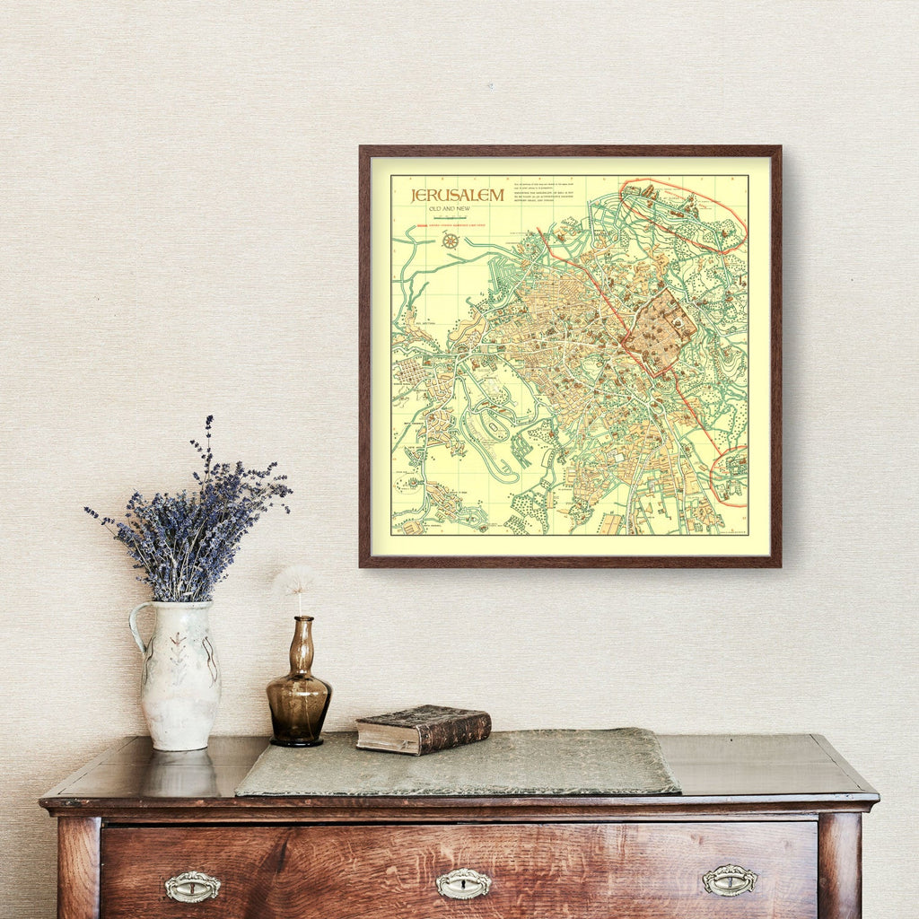 Vintage Map of Jerusalem, Israel 1955