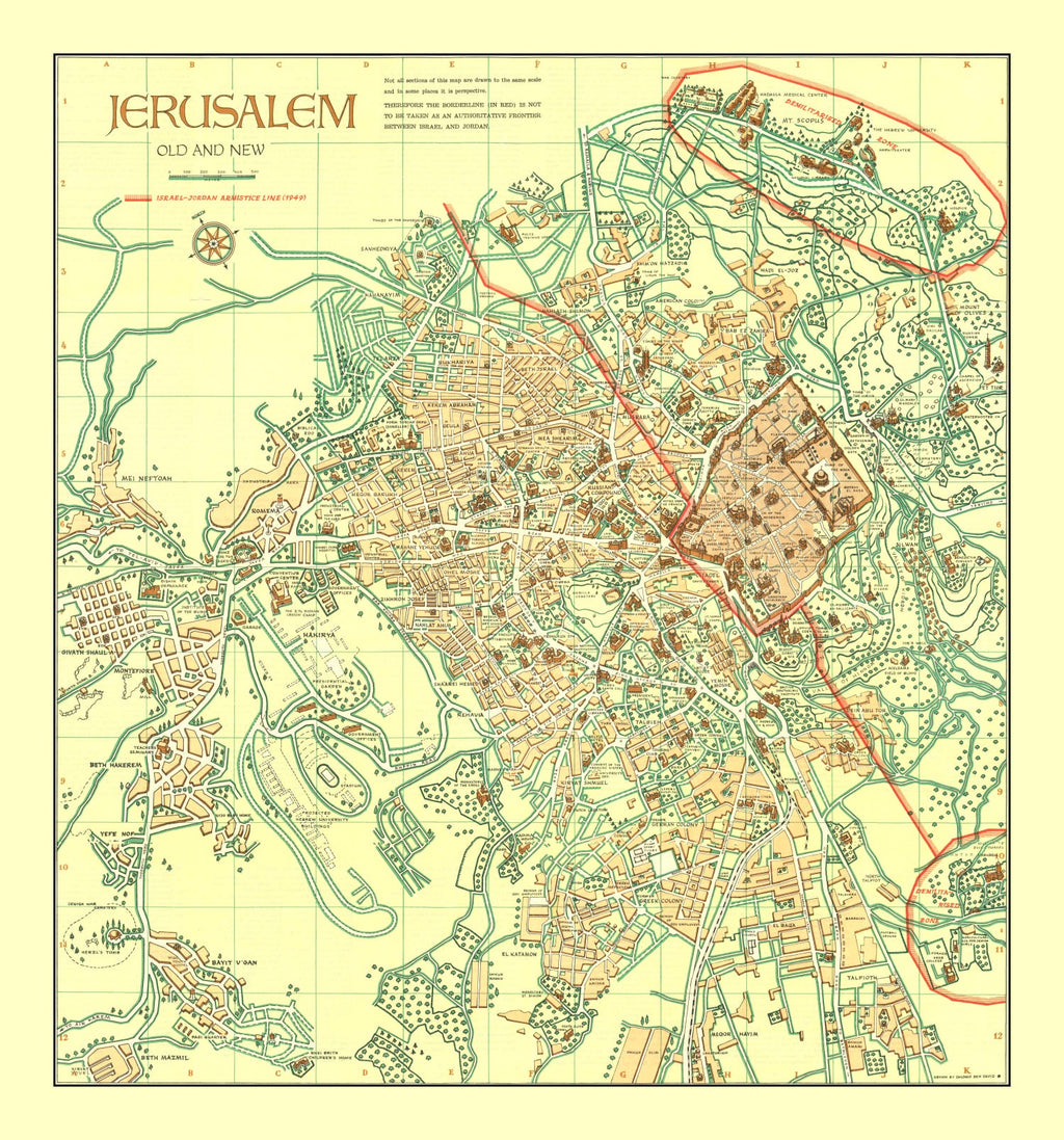 Vintage Map of Jerusalem, Israel 1955