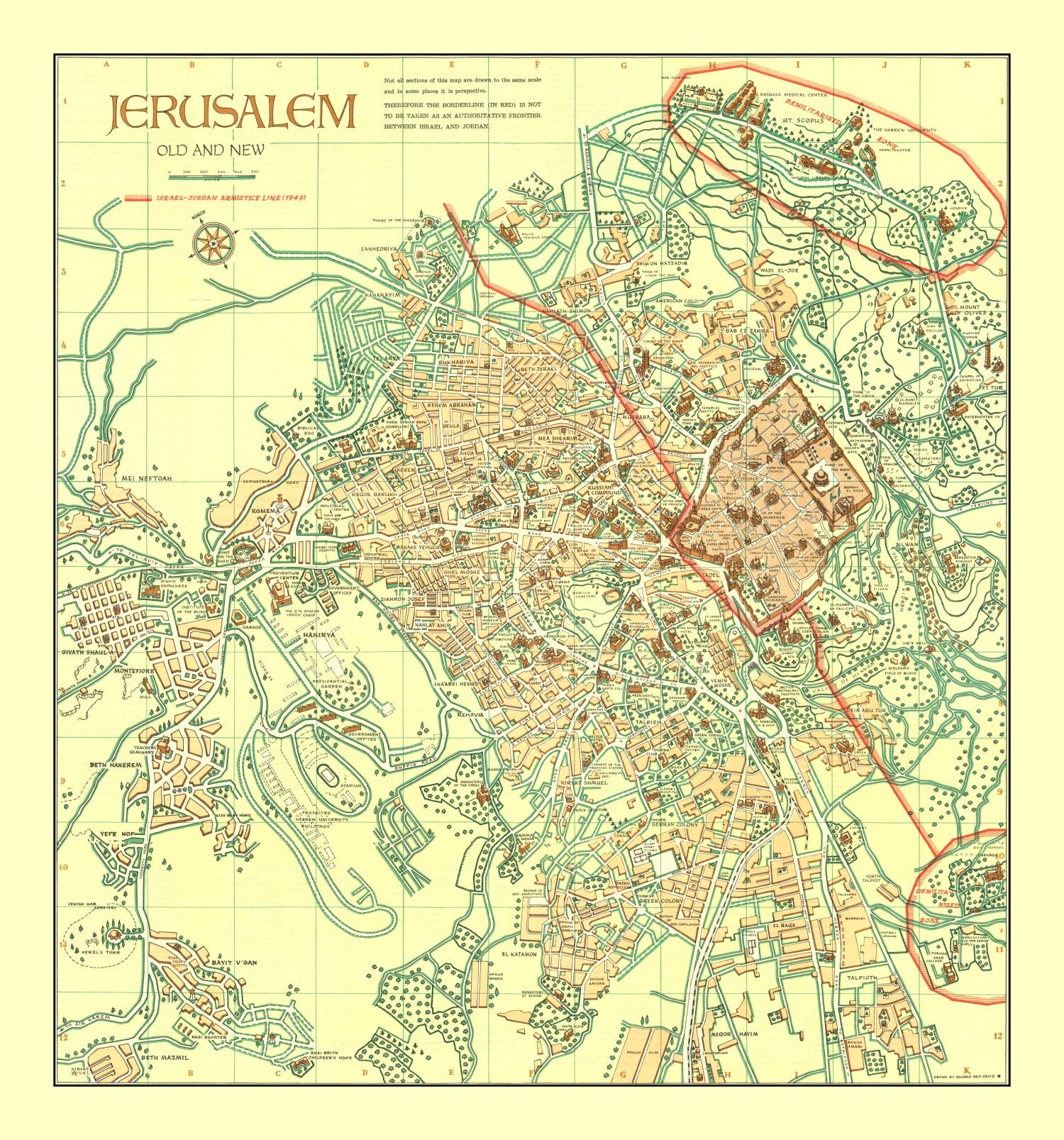 Vintage Map of Jerusalem, Israel 1955