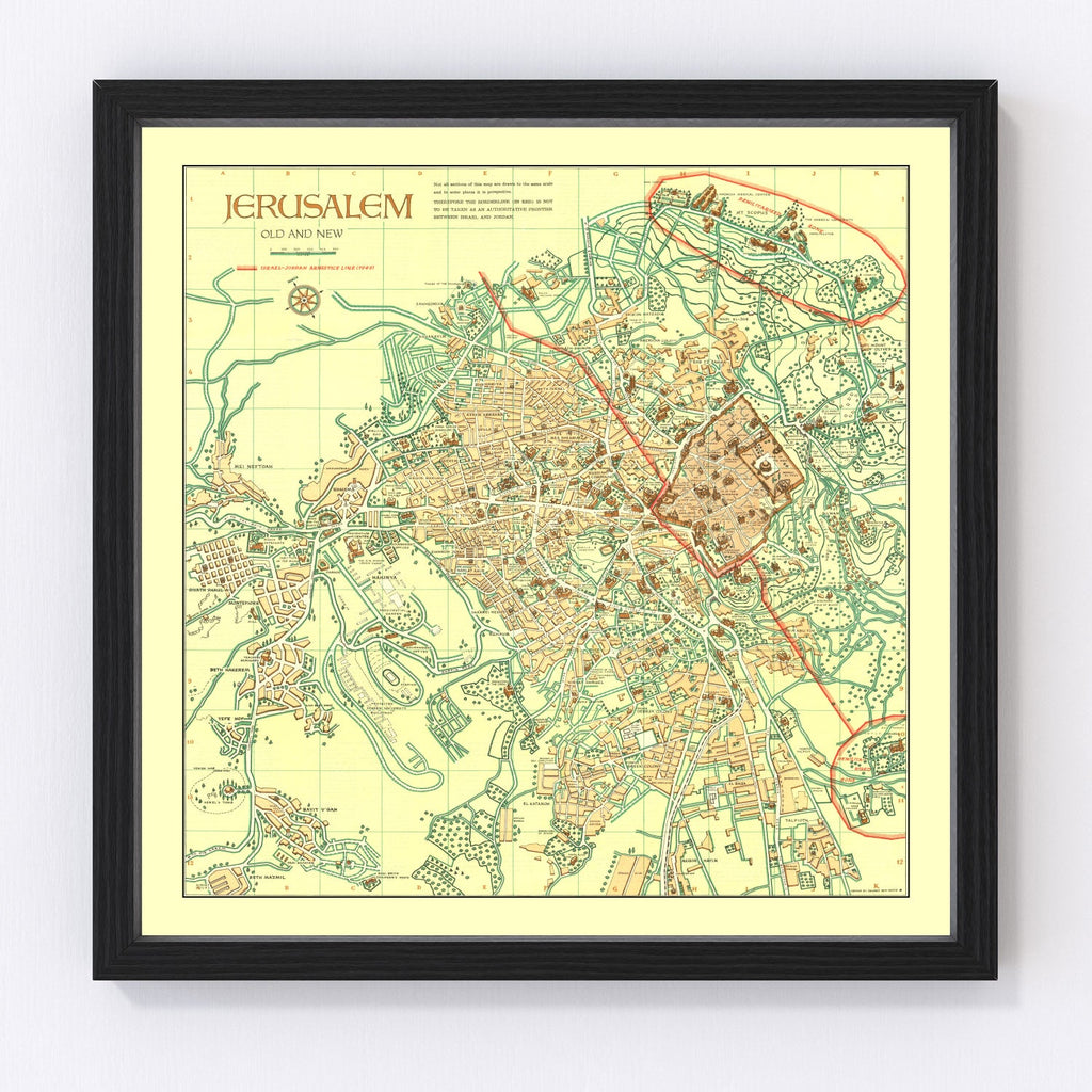 Vintage Map of Jerusalem, Israel 1955