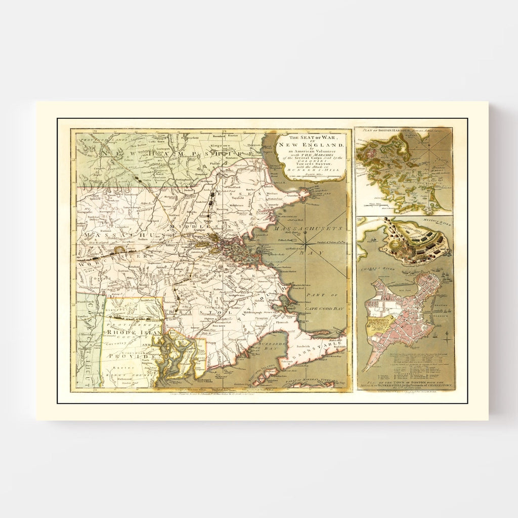 Vintage Map of the Seat of War in New England 1775