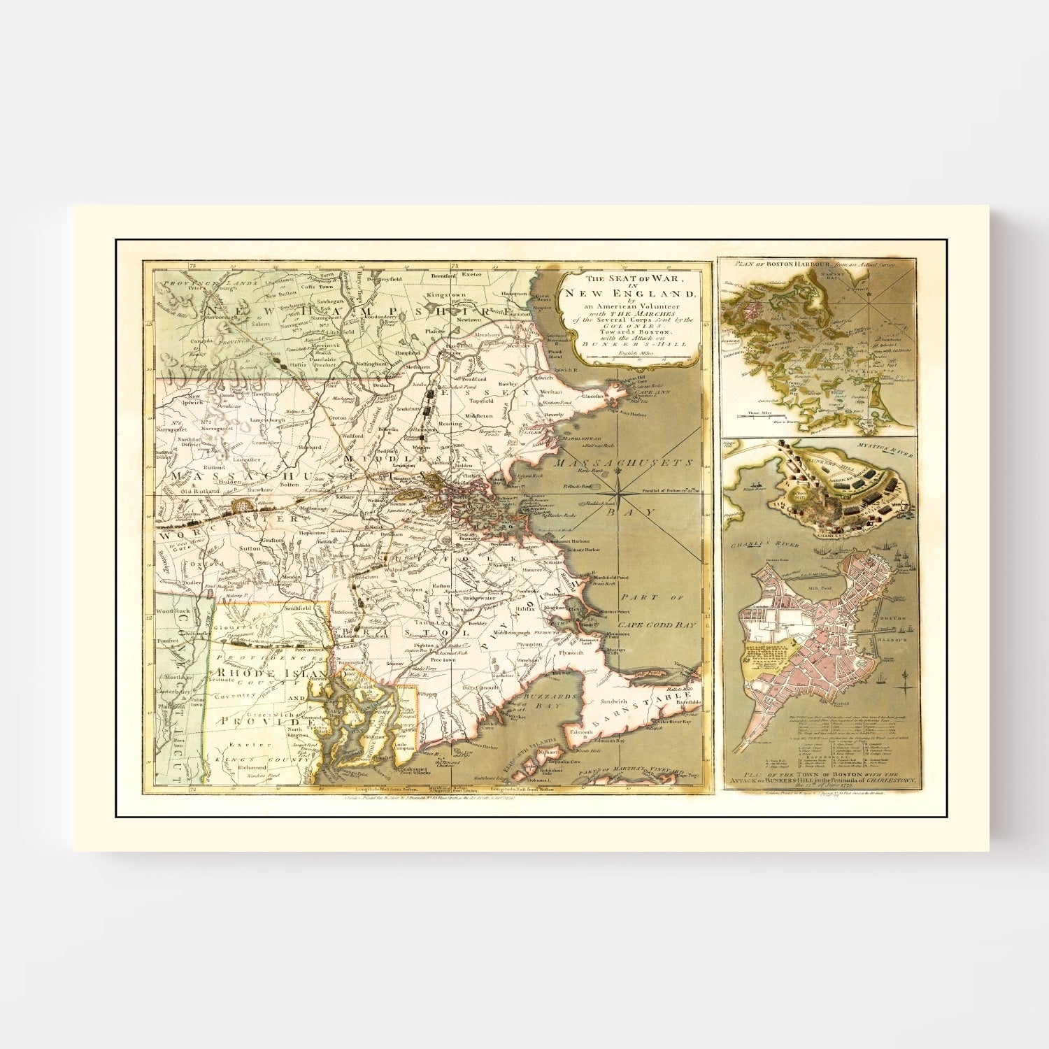Vintage Map of the Seat of War in New England 1775
