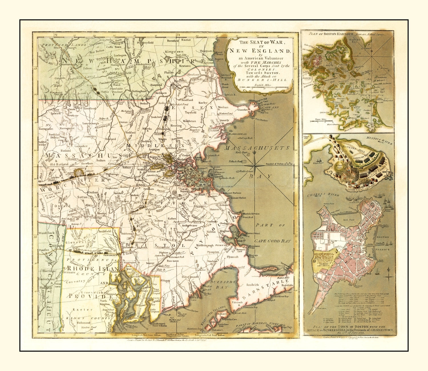 Vintage Map of the Seat of War in New England 1775