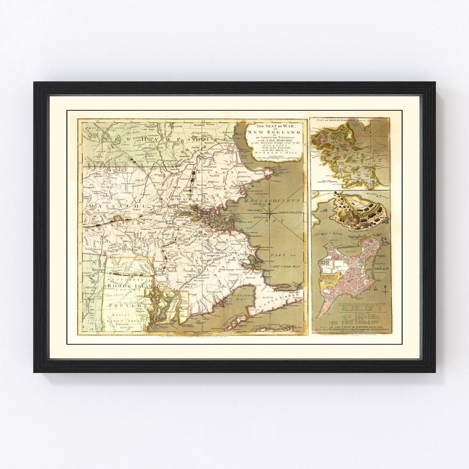Vintage Map of the Seat of War in New England 1775