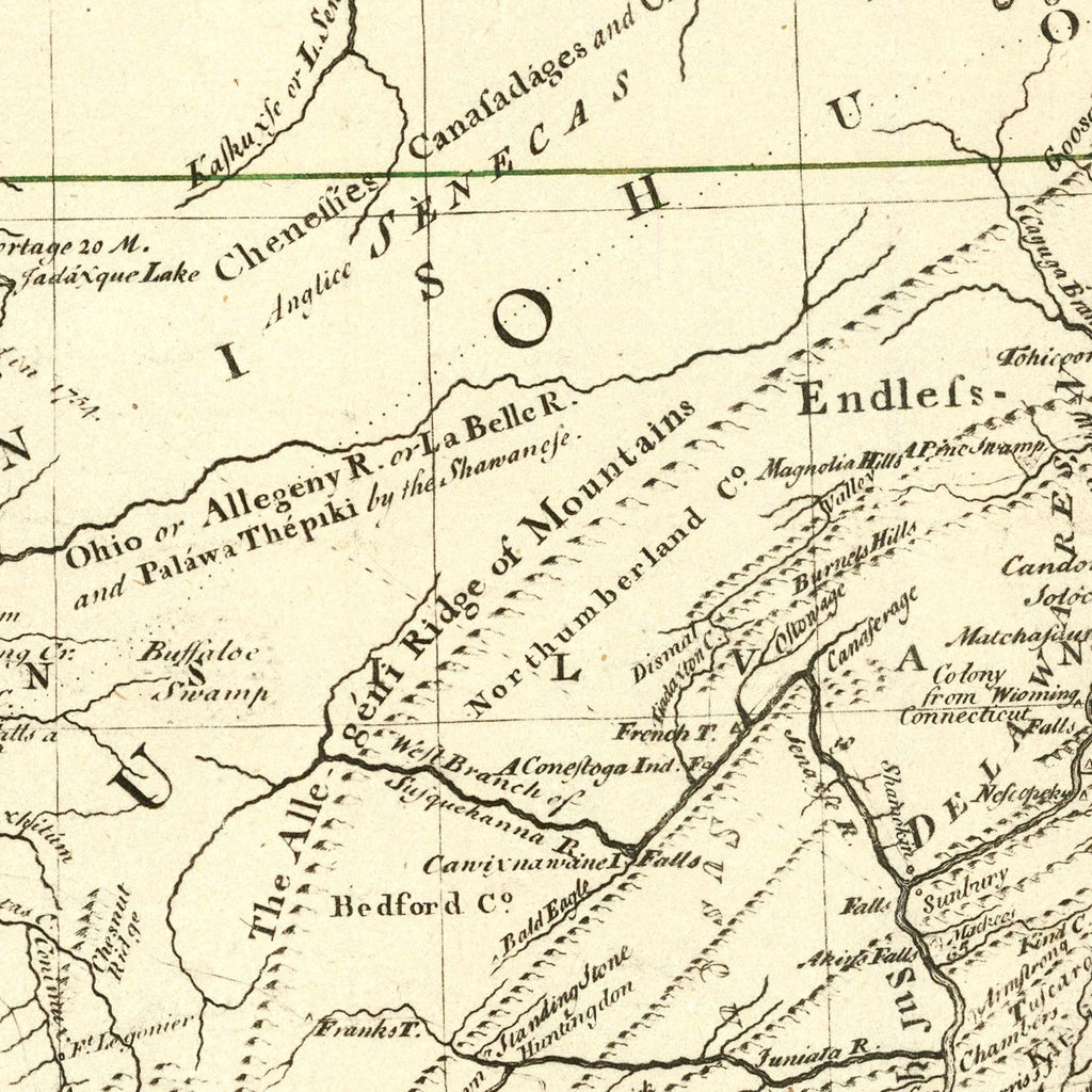 Vintage Map of the Middle British Colonies in North America 1755