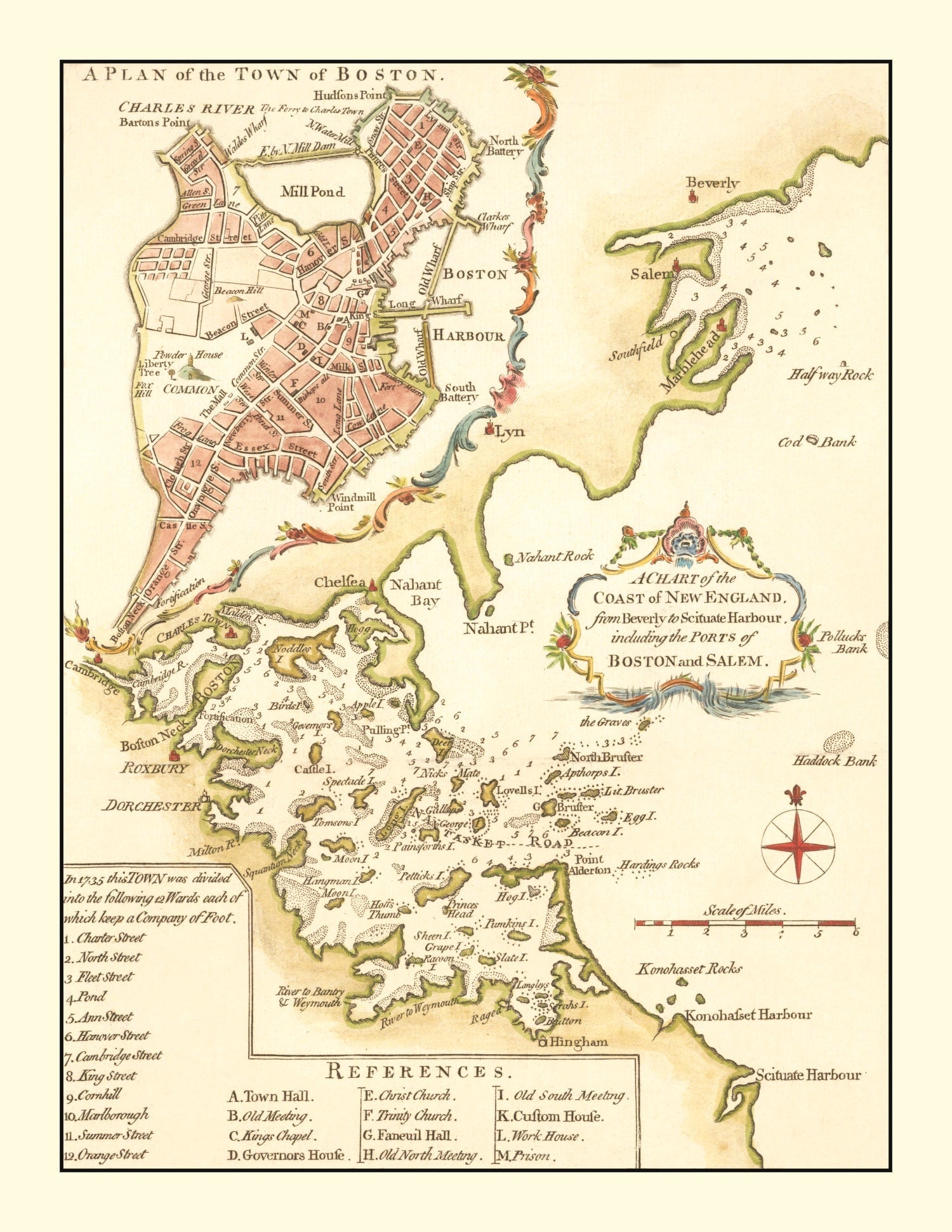 Vintage Map of Boston, Massachusetts 1774
