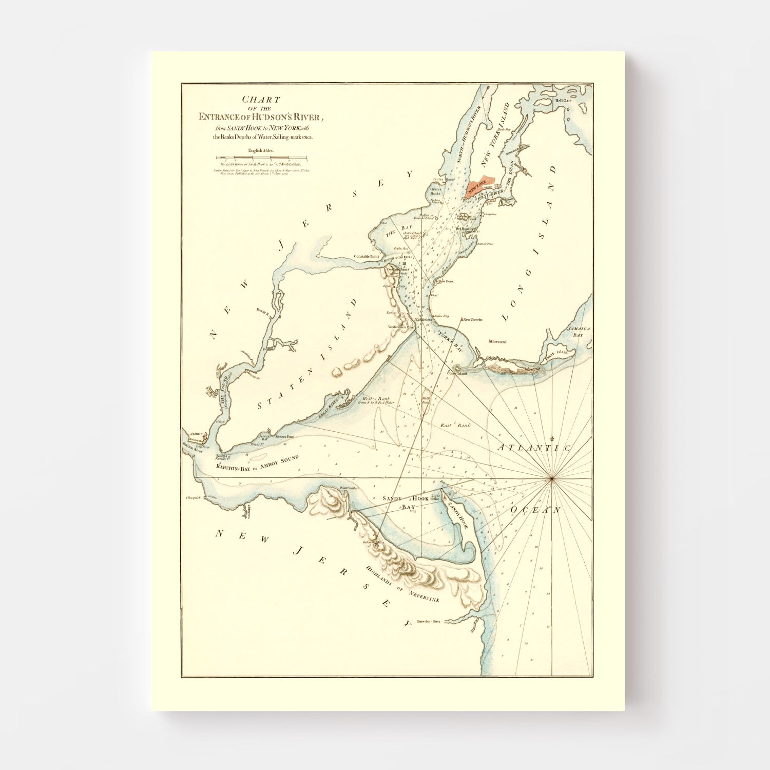 Vintage Entrance of Hudson River Map 1776