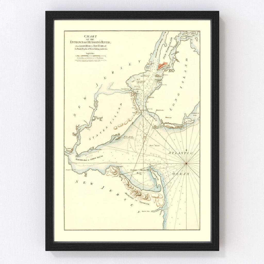 Vintage Entrance of Hudson River Map 1776