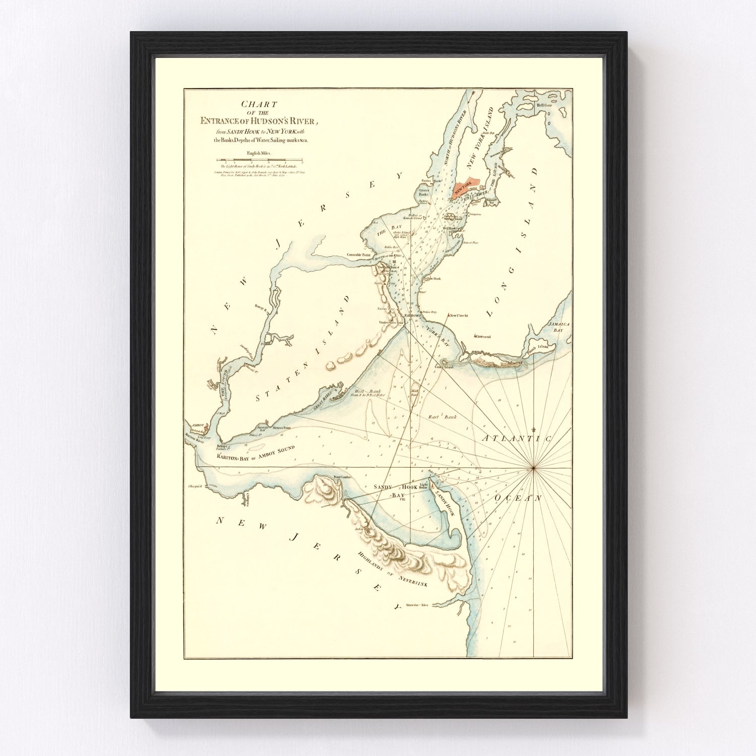 Vintage Entrance of Hudson River Map 1776
