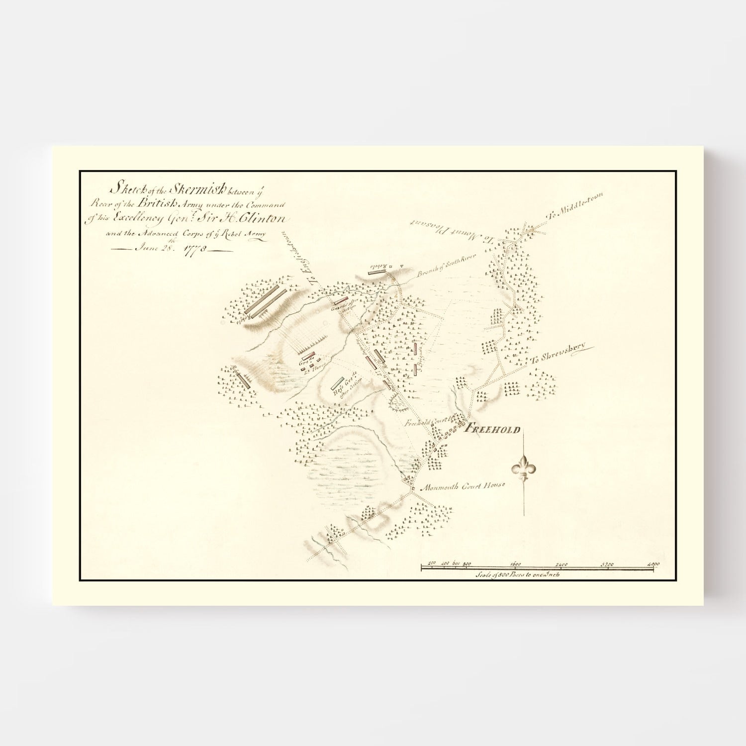 Vintage Battle of Monmouth Map 1778