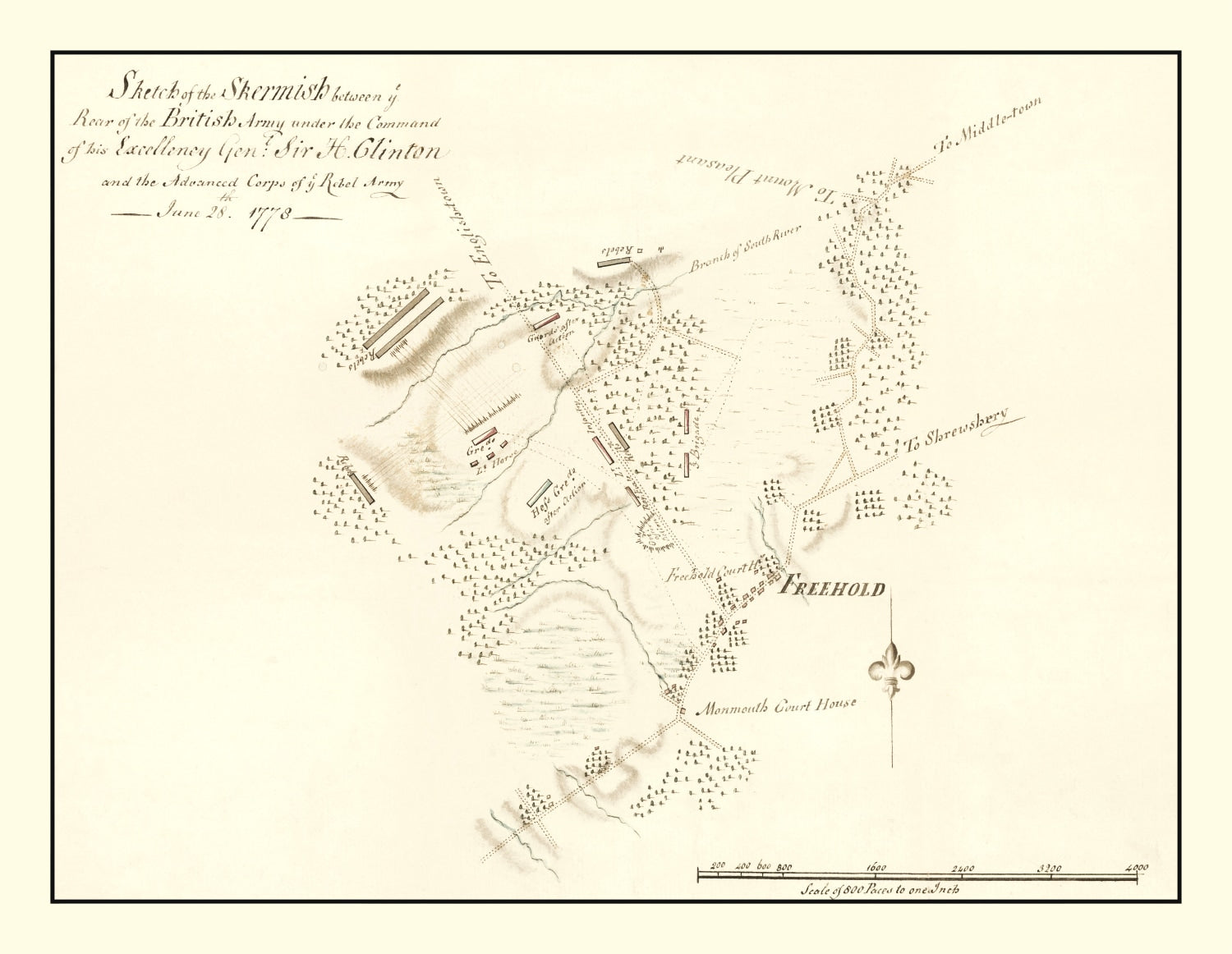 Vintage Battle of Monmouth Map 1778
