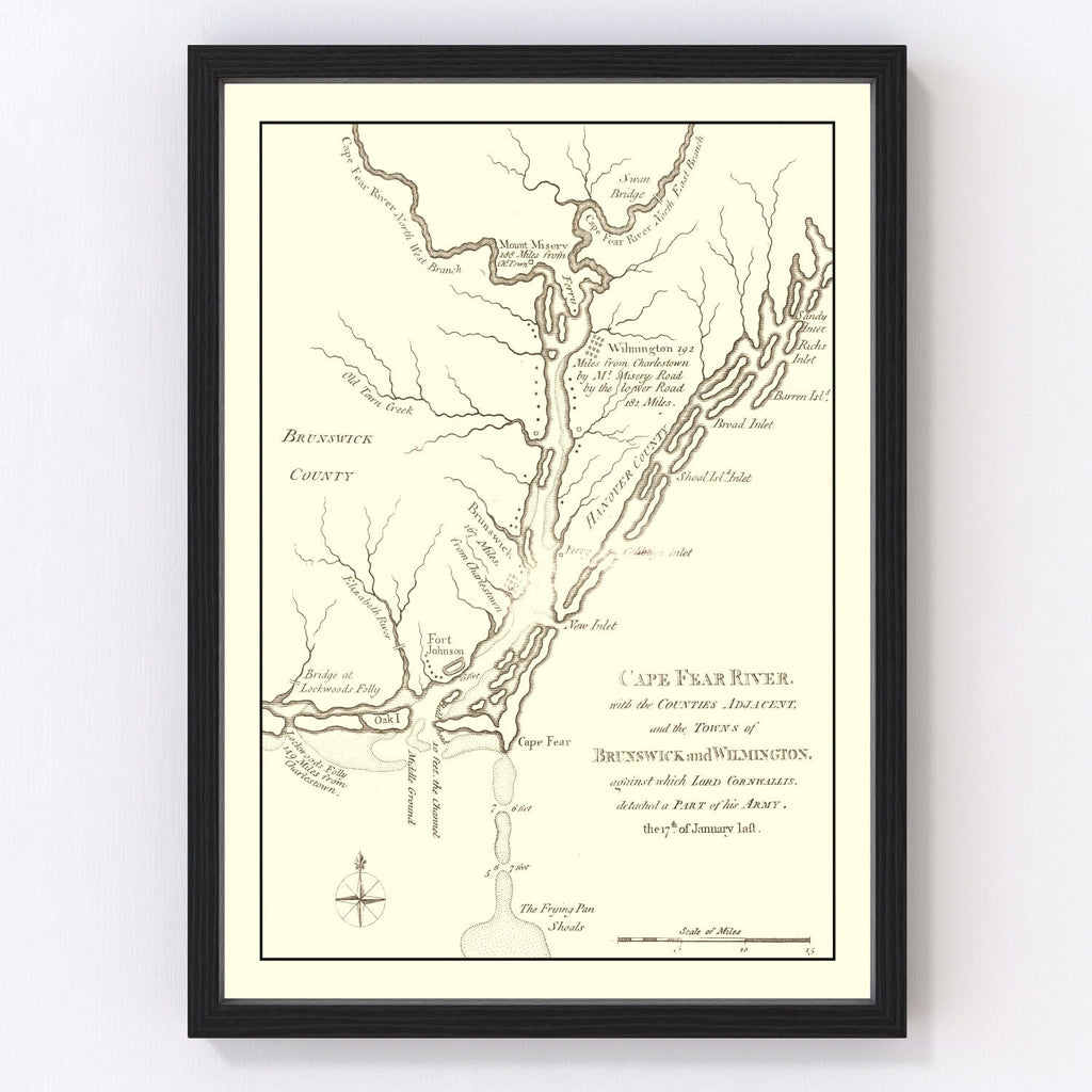 Vintage Cape Fear River Map, North Carolina 1781