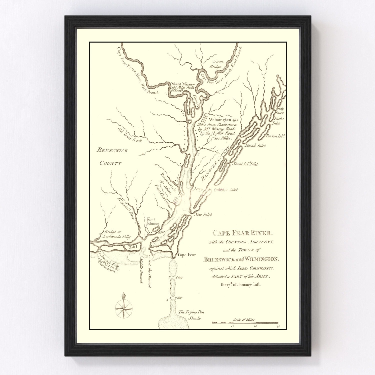Vintage Cape Fear River Map, North Carolina 1781