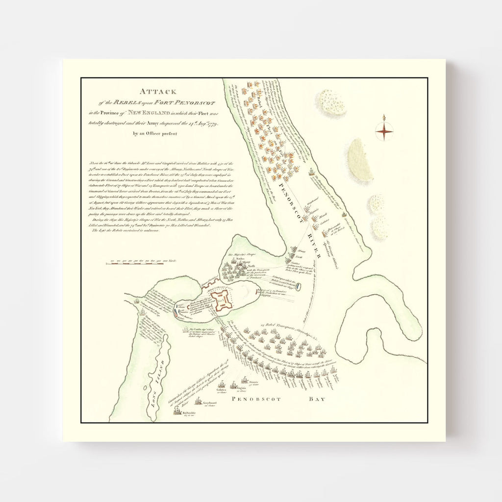 Vintage Fort Penobscot Map 1785