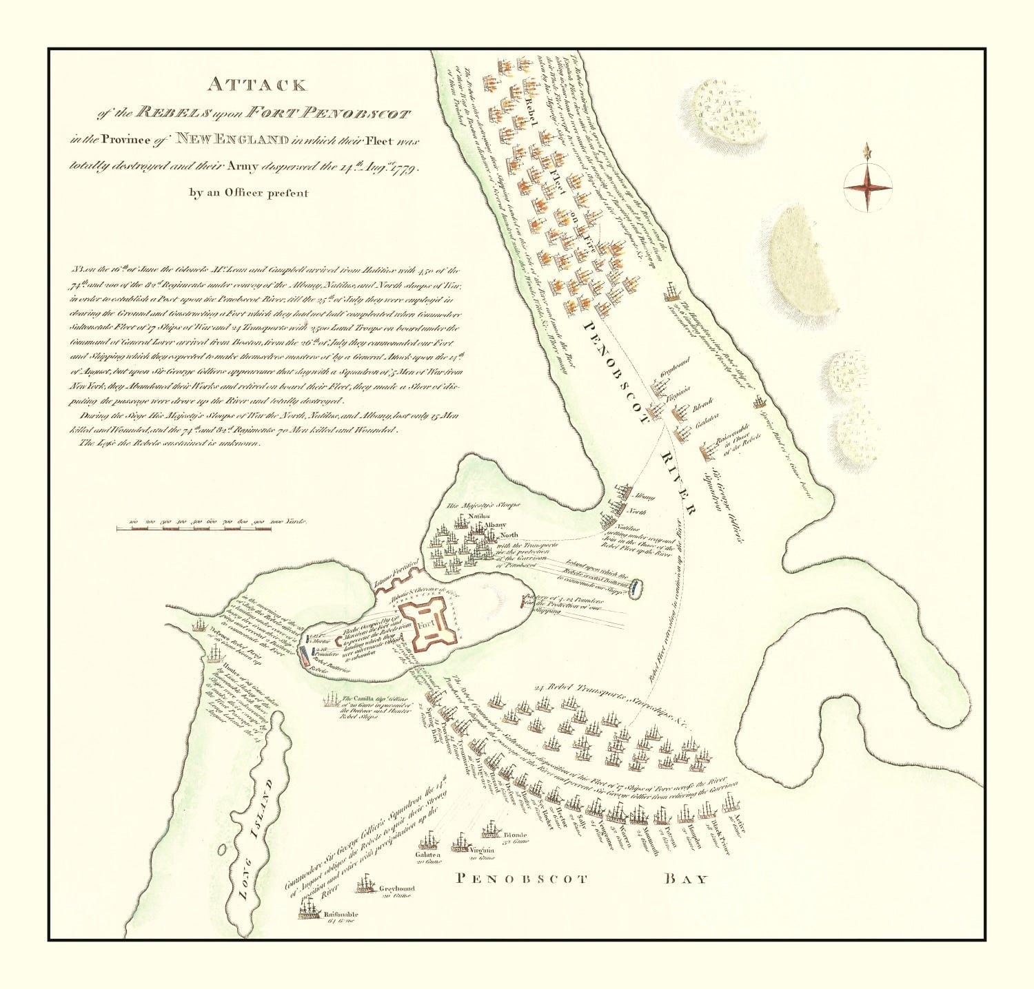 Vintage Fort Penobscot Map 1785