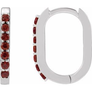 14K White Gold Natural Mozambique Garnet 14 mm Hoop Earrings