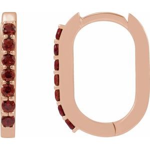 14K Rose Gold Natural Mozambique Garnet 14 mm Hoop Earrings