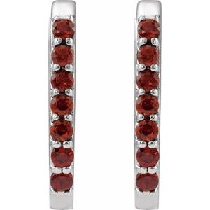 14K White Gold Natural Mozambique Garnet 14 mm Hoop Earrings – image 2