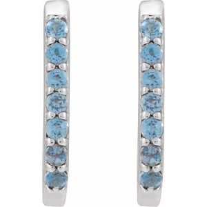 14K White Gold Natural London Blue Topaz 14 mm Hoop Earrings – image 2