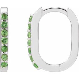 Platinum Natural Tsavorite Garnet 14 mm Hoop Earrings