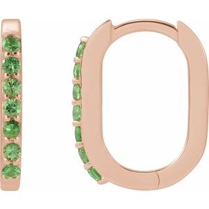 14K Rose Gold Natural Tsavorite Garnet 14 mm Hoop Earrings