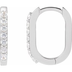 14K White Gold Natural White Sapphire 14 mm Hoop Earrings