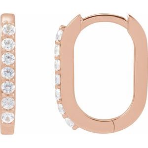 14K Rose Gold Natural White Sapphire 14 mm Hoop Earrings