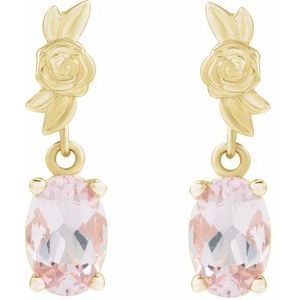 14K Yellow Gold 8x6 mm Natural Pink Morganite Floral Earrings – image 2