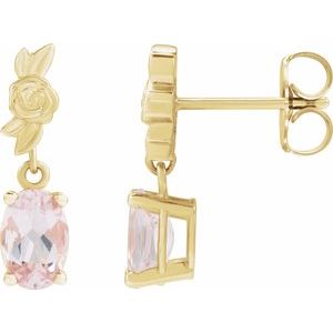 14K Yellow Gold 6x4 mm Natural Pink Morganite Floral Earrings
