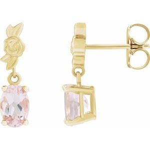 14K Yellow Gold 7x5 mm Natural Pink Morganite Floral Earrings
