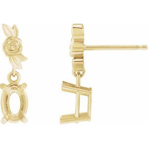 14K Yellow Gold 6x4 mm Oval Right Floral Earring Mounting