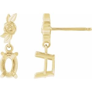 14K Yellow Gold 6x4 mm Oval Left Floral Earring Mounting
