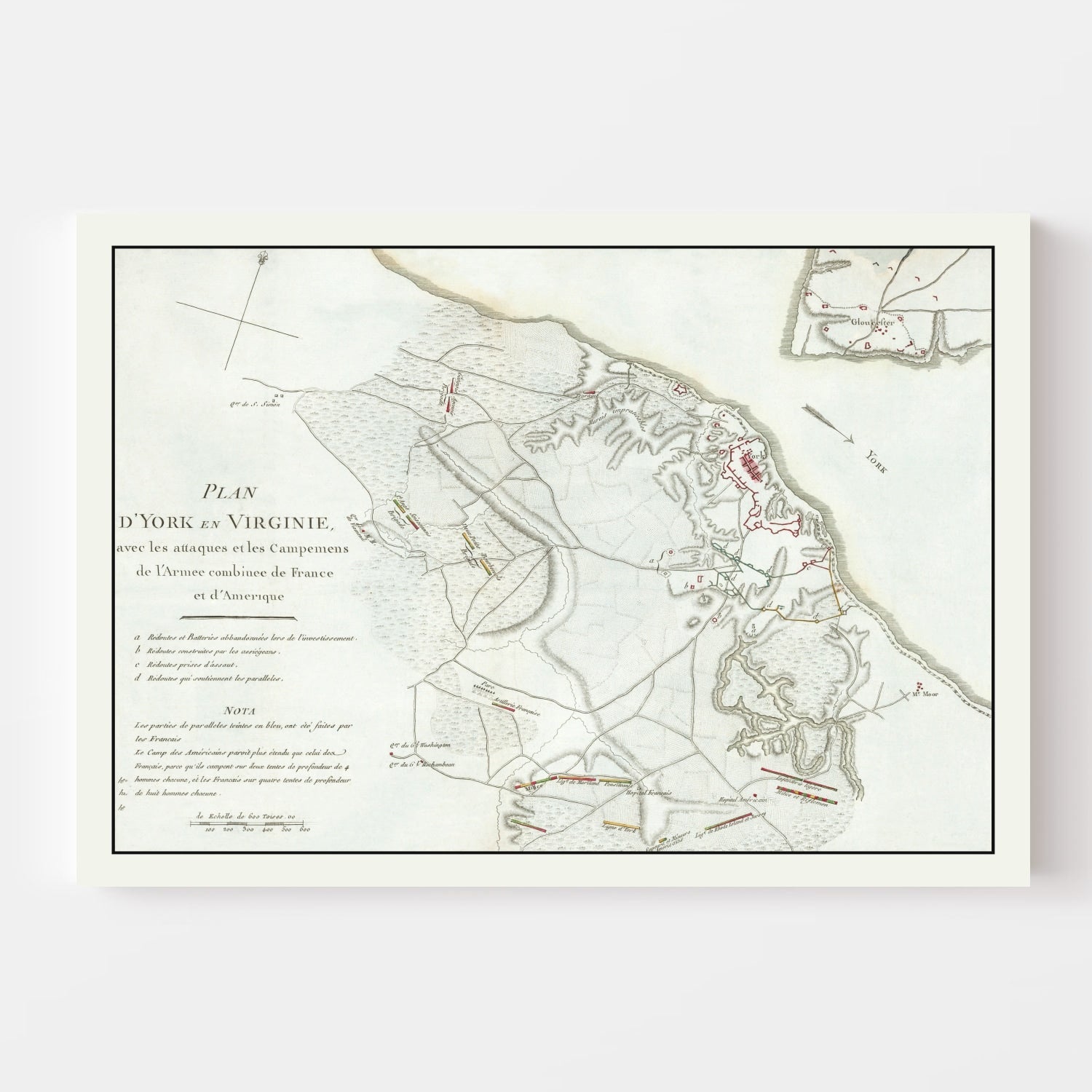 Vintage Battle of Yorktown Map 1787