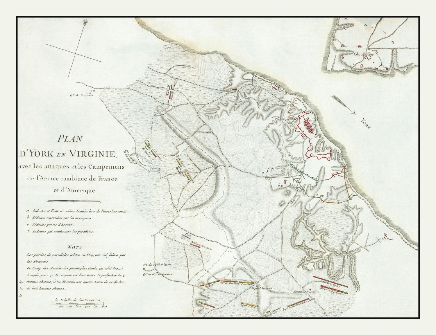 Vintage Battle of Yorktown Map 1787
