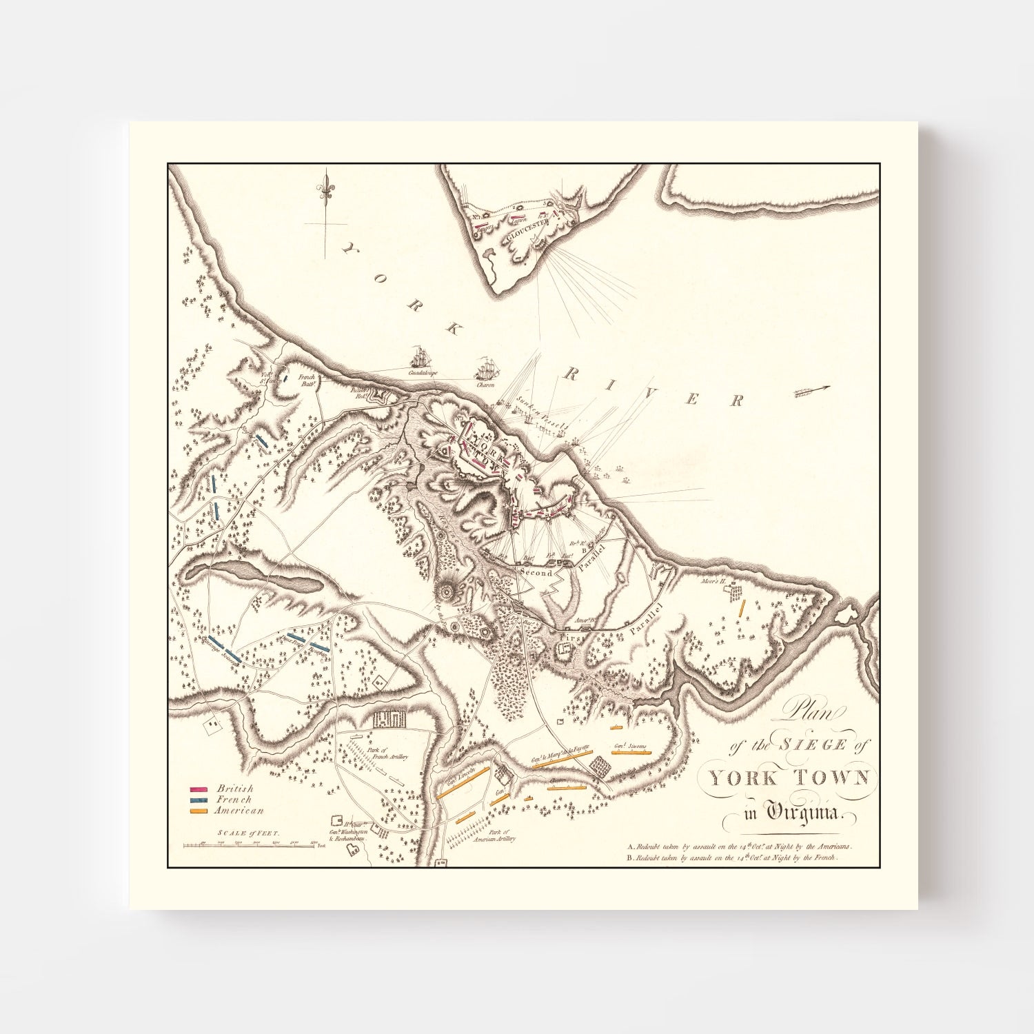 Vintage Siege of Yorktown Map 1787