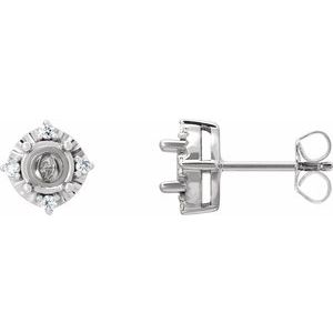 Sterling Silver 4.5 mm Round .08 CTW Natural Diamond Semi-Set Halo-Style Earrings