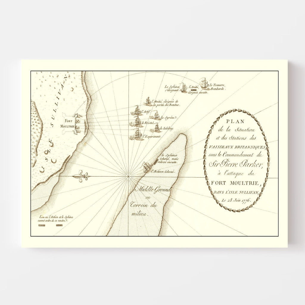 Vintage Battle of Sullivan's Island Map 1787