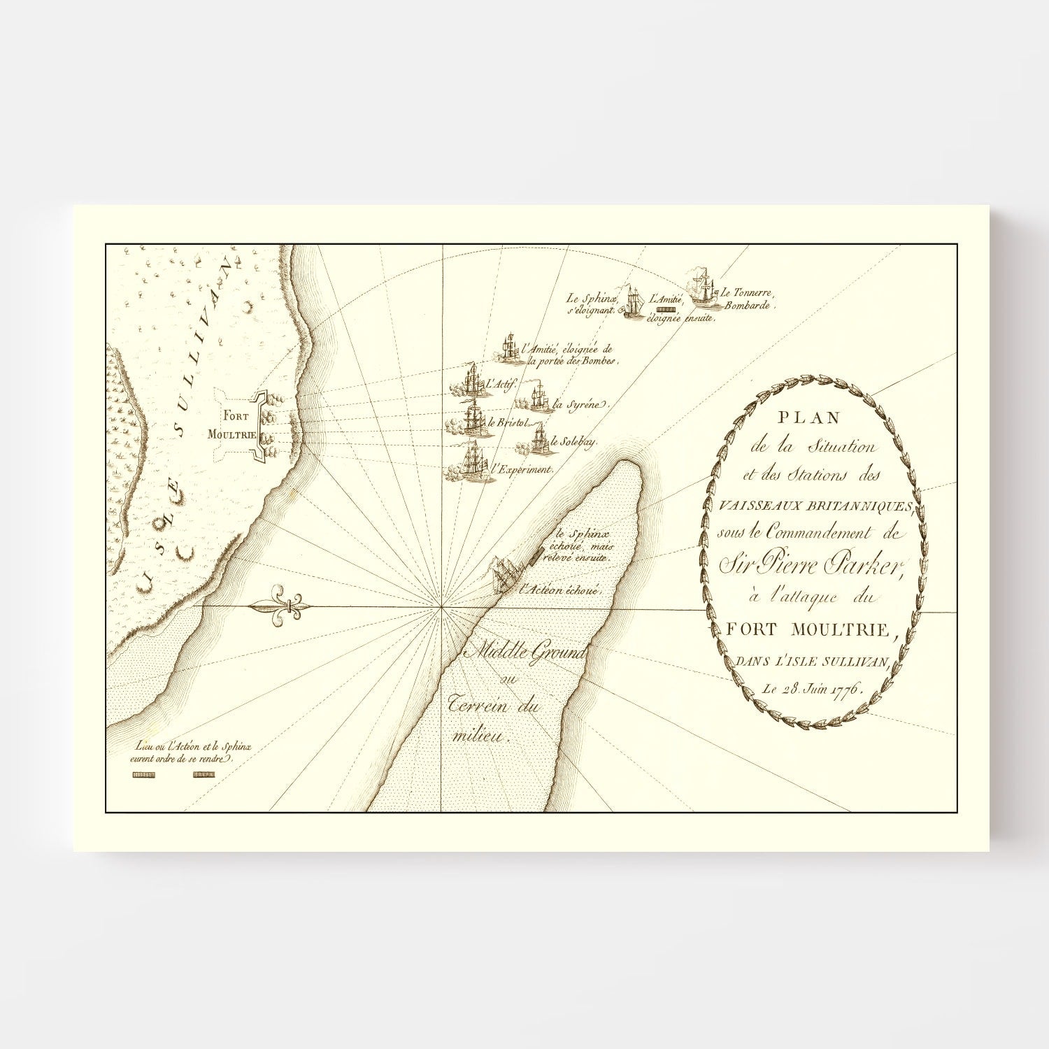 Vintage Battle of Sullivan's Island Map 1787