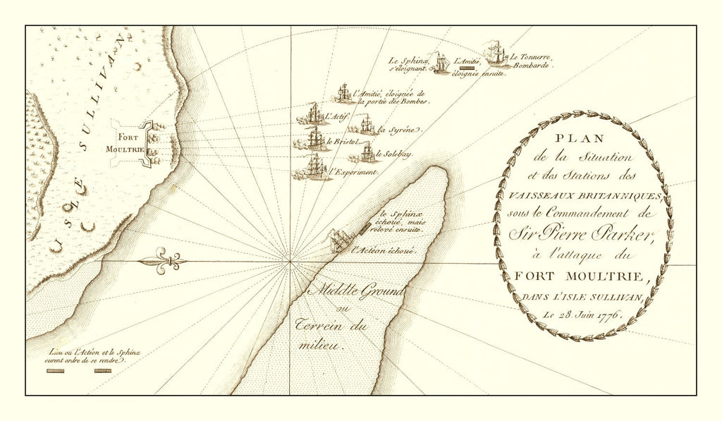Vintage Battle of Sullivan's Island Map 1787