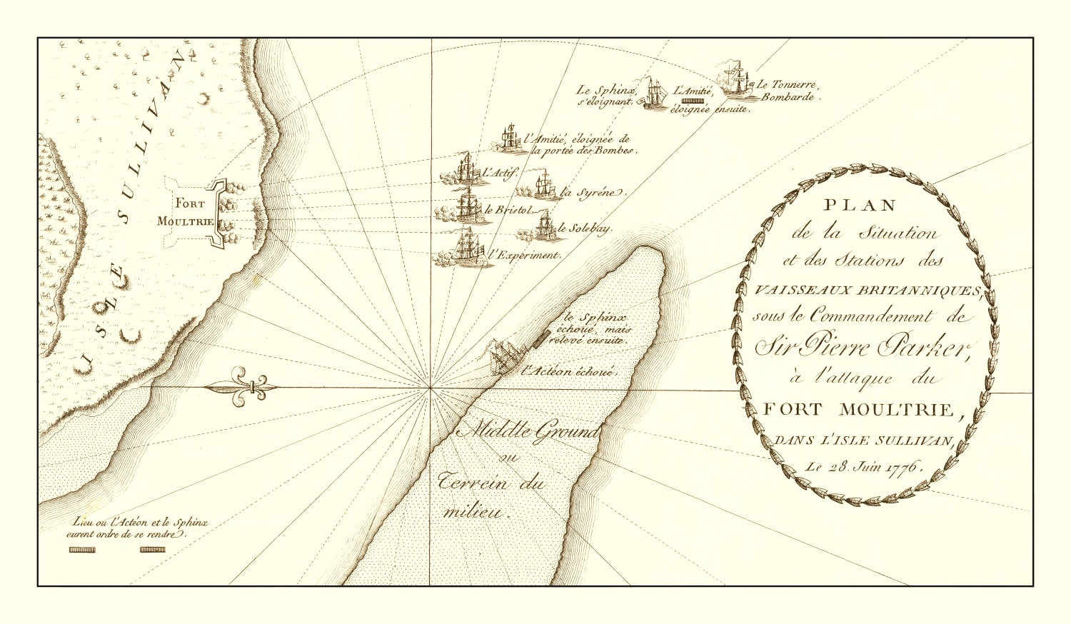 Vintage Battle of Sullivan's Island Map 1787
